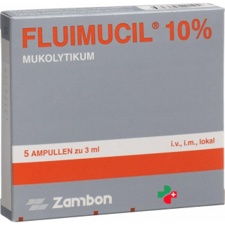 Флуимуцил раствор для инъекций 10% (300 мг / 3 мл)  5 ампул по 3 мл