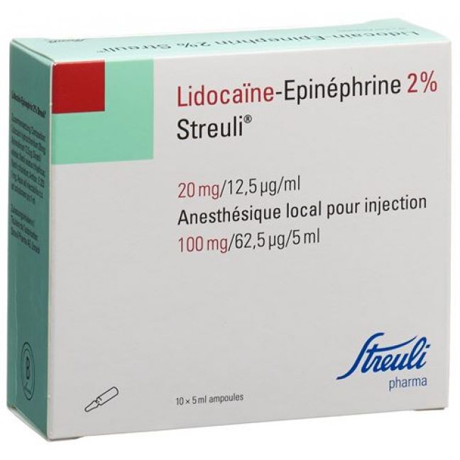 Лидокаин-Эпинефрин Штройли 2% раствор для инъекций 100 мг / 5 мл 10 ампул по 5 мл