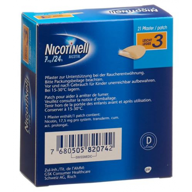 Никотинелл Легкий трансдермальный пластырь (17,5 мг никотина, высвобождение 7 мг / сут)  21 пластырь