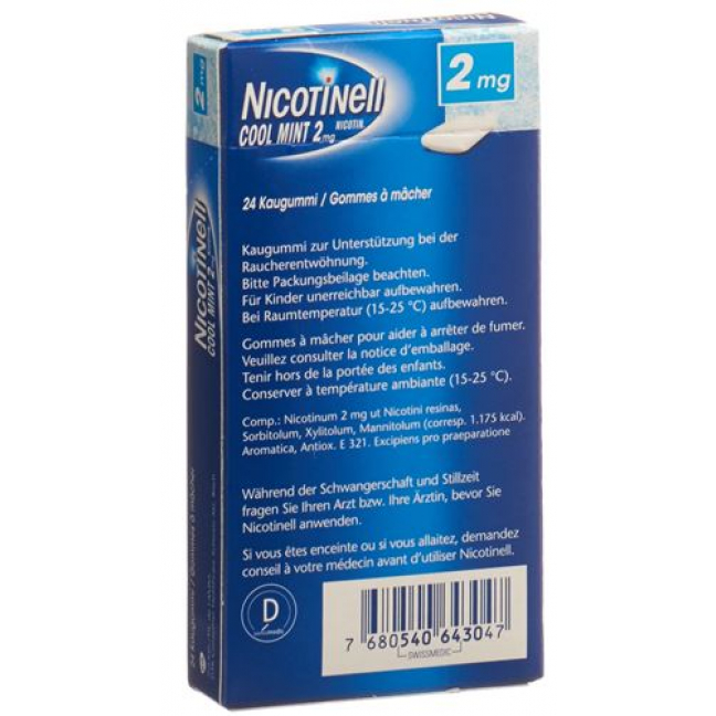 Никотинелл Освежающая мята 2 мг 24 жевательные резинки