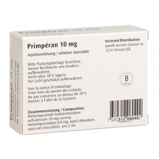 Примперан раствор для инъекций 10 мг / 2 мл 12 ампул по 2 мл