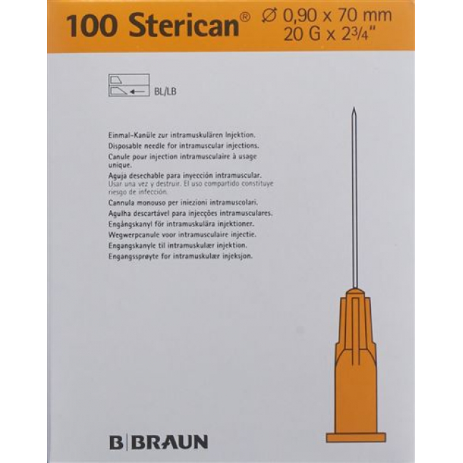 Sterican Nadel 20г 0.90x70мм Gelb Luer 100 штук