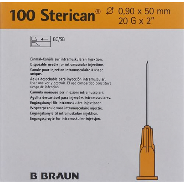 Sterican Nadel 20г 0.90x50мм Gelb Luer 100 штук