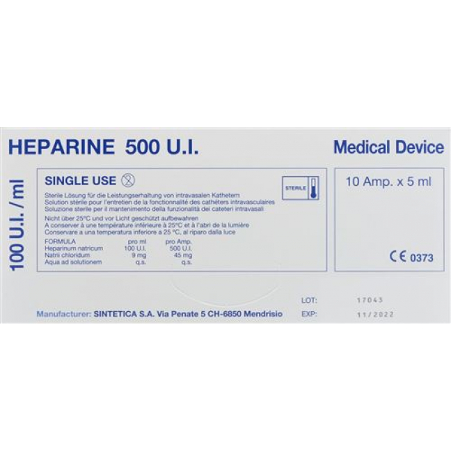 Heparin Sintetica 100 E/ml 10 Ampullen 5 ml