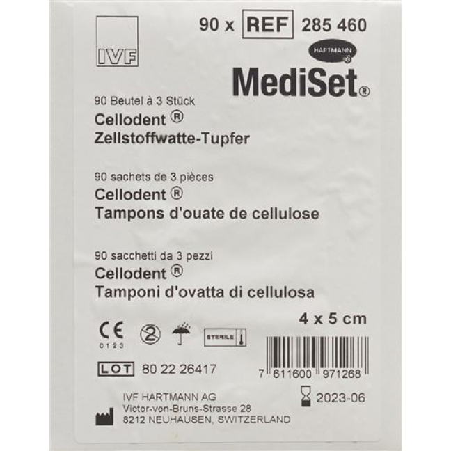 Mediset Cellodent Tupfer 4x5см стерильный 90 пакетиков 3 штуки