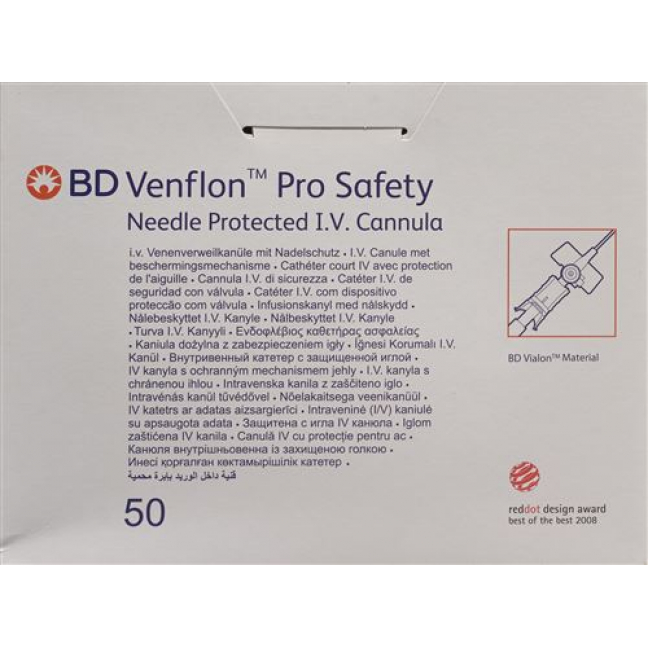 BD Venflon Pro Safety 20г 1.1x32мм Rosa 50 штук