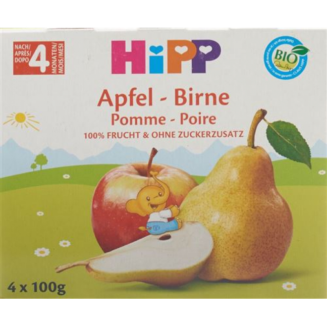 Hipp Frucht Pause Apfel Birne 4x 100г