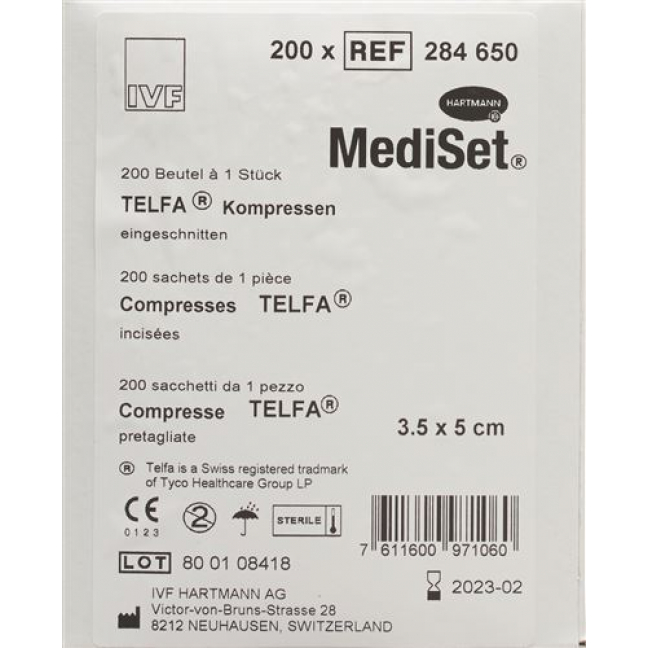 Mediset IVF Telfa Kompressen 3.5x5см Eingeschnitten 200 пакетиков