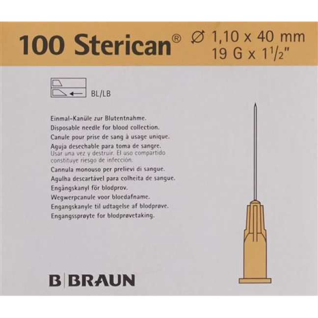 Sterican Nadel 19г 1.10x40мм Elfenb Luer 100 штук