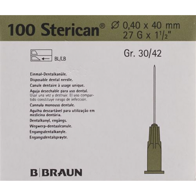 Sterican Nadel Dent 27г 0.4x40мм Grau 100 штук