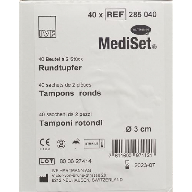 Mediset IVF Rundtupfer 3см стерильный 40 пакетиков 2 штуки