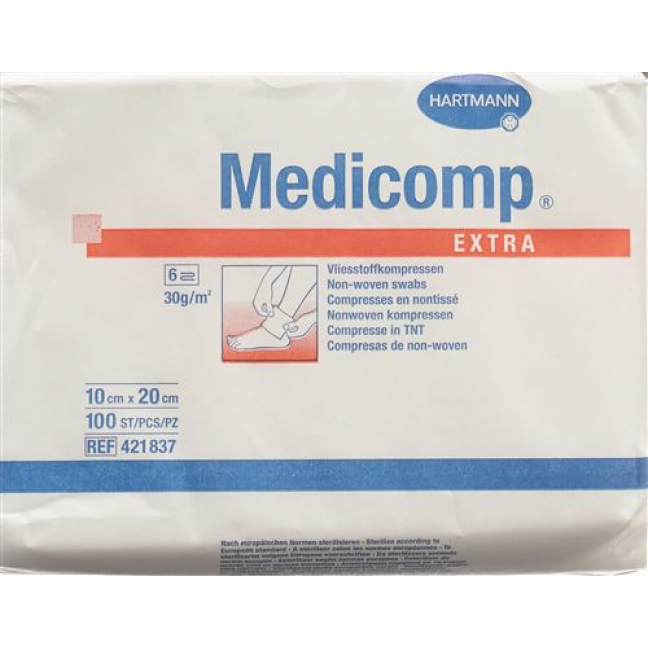 Medicomp Extra Vlieskompressen 10x20см Nicht Steril 100 штук
