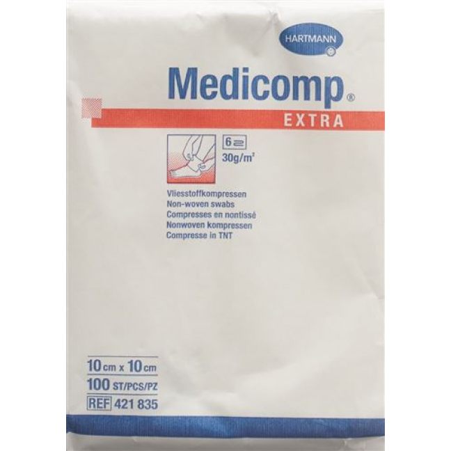 Medicomp Extra Vlieskompressen 10x10см Nicht Steril 100 штук