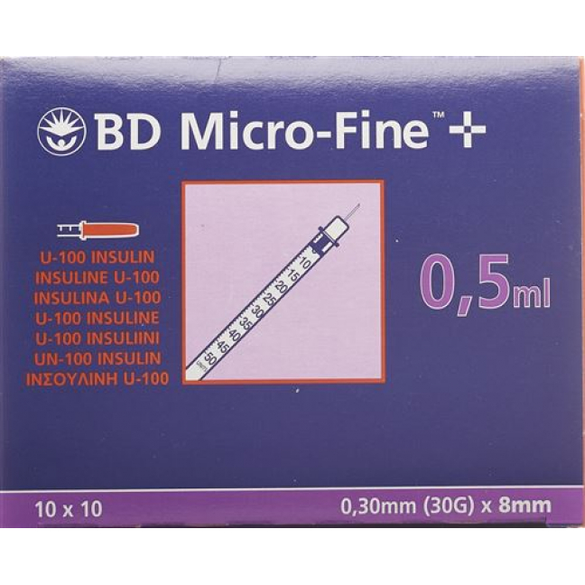 BD Microfine+ U100 Insulin Spritzen 0.30мм x 8мм 100x 0.5мл