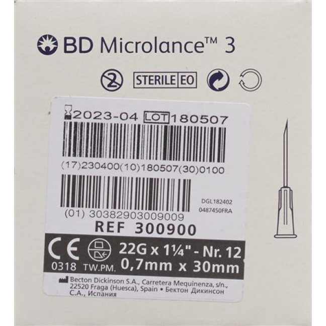BD Microlance 3 Injektionskanulen 0.7мм x 30мм Schwarz 100 штук