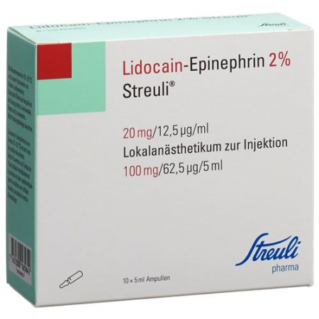 Лидокаин-Эпинефрин Штройли 2% раствор для инъекций 100 мг / 5 мл 10 ампул по 5 мл