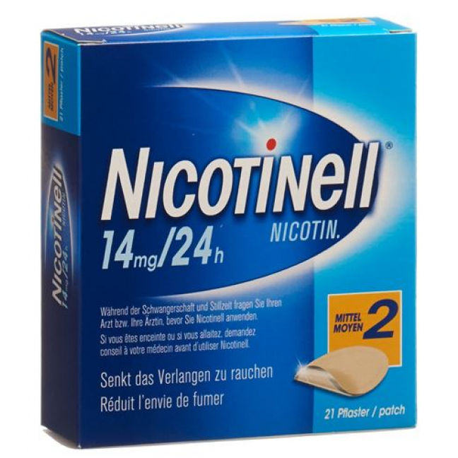 Никотинелл Средний трансдермальный пластырь (35 мг никотина, высвобождение 14 мг / сут)  21 пластырь