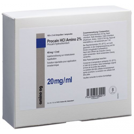 Прокаин HCl 2% Амино 40 мг / 2 мл 100 ампул по 2 мл