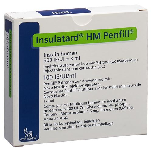 Инсулин Инсулатард HM Пенфилл 5 картриджей по 3 мл