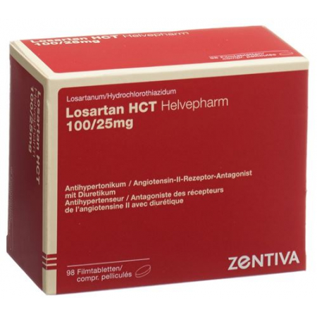 Лозартан HCT Хелвефарм 100/25 мг 98 таблеток покрытых оболочкой 