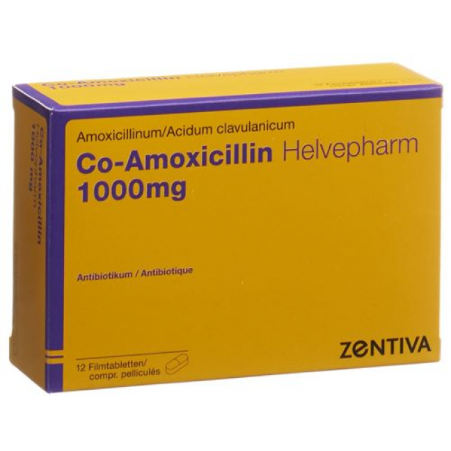 Co-Амоксициллин Хелвефарм 1000 мг 12 таблеток покрытых оболочкой