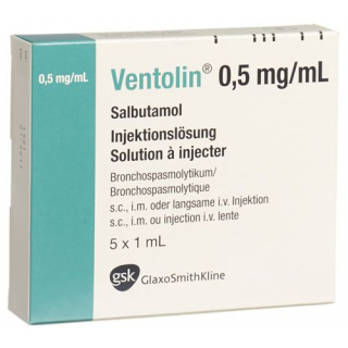 Вентолин раствор для инъекций 0,5 мг/мл 5 ампул по 1 мл 