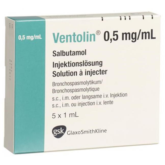 Вентолин раствор для инъекций 0,5 мг/мл 5 ампул по 1 мл 