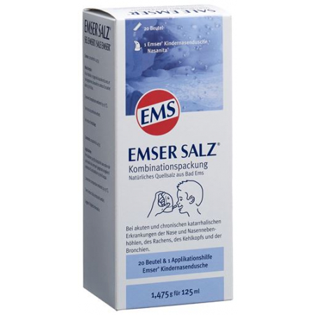 Эмсер Соль порошок 20 пакетиков по 1,475 г + устройство для промывания носа для детей