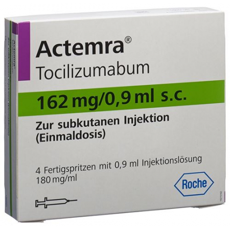 Актемра (тоцилизумаб) раствор для инъекций 162 мг / 0,9 мл 4 предварительно заполненных шприца
