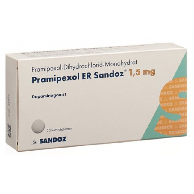 Прамипексол ER Сандоз  1,5 мг 30 ретард таблеток