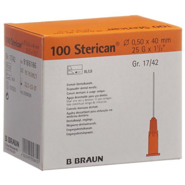 Sterican Nadel Dent 25г 0.5x40мм Orange 100 штук