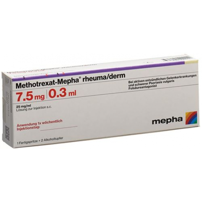 Метотрексат Мефа Ревма/Дерм 7,5 мг / 0,3 мл 1 предварительно заполненный шприц 0,3 мл