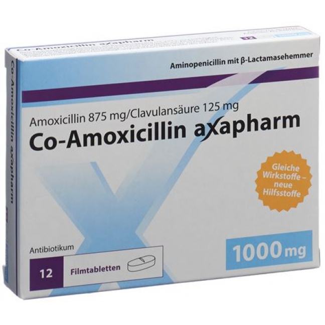 Ко-Амоксициллин Аксафарм 1000 мг 12 таблеток покрытых оболочкой
