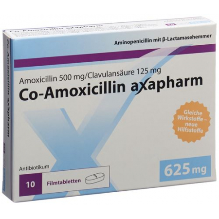 Ко-Амоксициллин Аксафарм 625 мг 10 таблеток покрытых оболочкой
