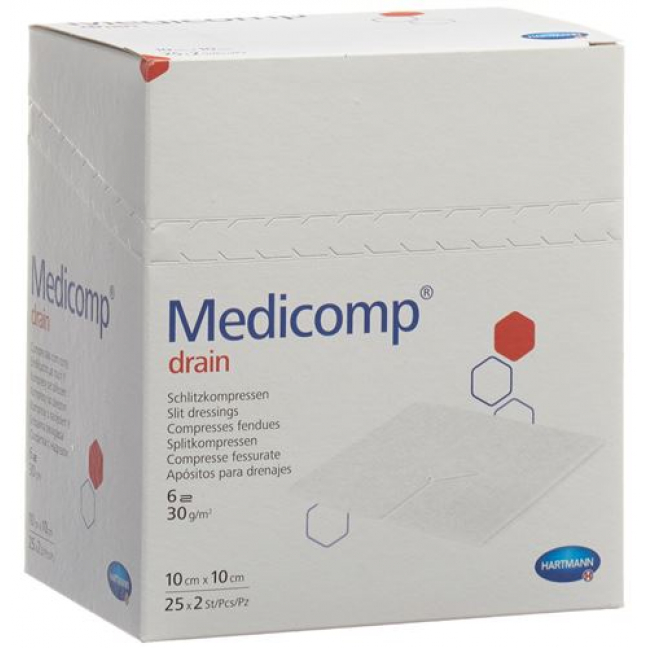 Medicomp Drain Vlieskompressen 10x10см Steril 25 пакетиков 2 шту