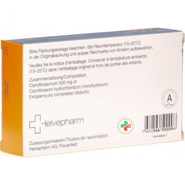 Ципрофлоксацин Хелвефарм 500 мг 20 таблеток покрытых оболочкой