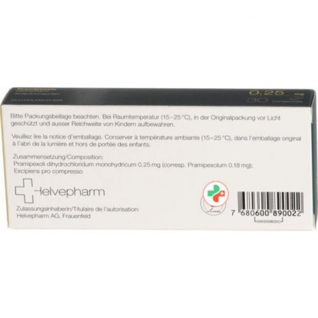 Прамипексол Хелвефарм 0,25 мг 30 таблеток