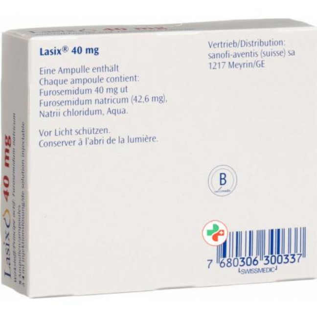 Лазикс раствор для инъекций 40 мг / 4 мл 5 ампул по 4 мл 