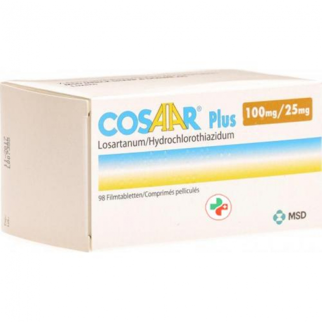 Козаар Плюс 100/25 мг 98 таблеток покрытых оболочкой 