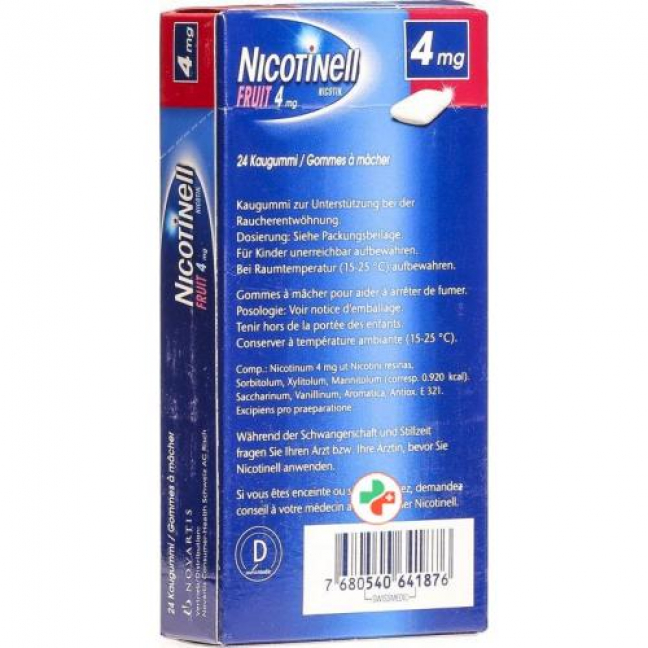 Никотинелл Фруктовая 4 мг 24 жевательные резинки