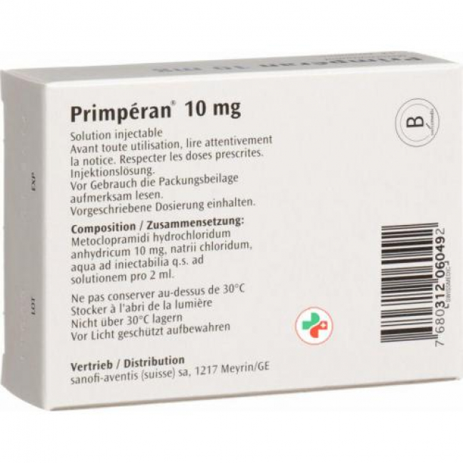 Примперан раствор для инъекций 10 мг / 2 мл 12 ампул по 2 мл