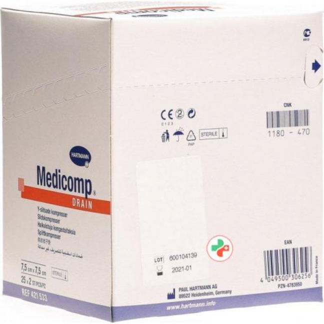 Medicomp Drain Vlieskompressen 7.5x7.5 Steril 25 пакетиков 2 шту