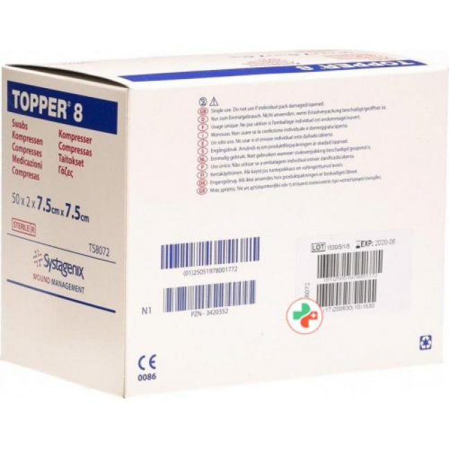 Topper 8 Einmal-Kompressen 7.5x7.5см стерильный 50 пакетиков a 2 штуки