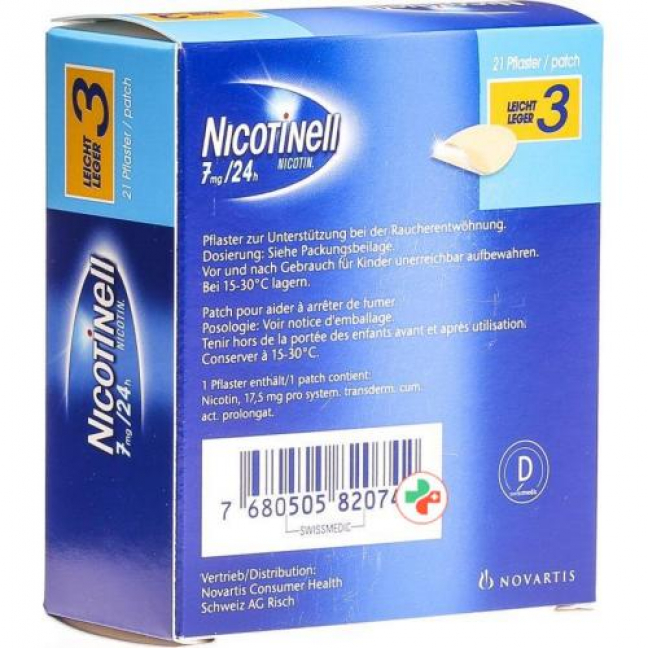 Никотинелл Легкий трансдермальный пластырь (17,5 мг никотина, высвобождение 7 мг / сут)  21 пластырь