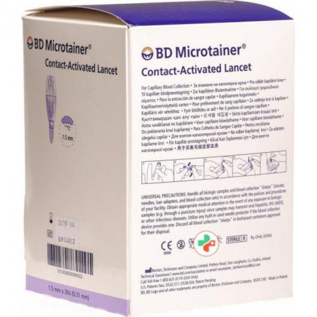 BD Microtainer ланцеты 1.5мм x 30г Lila 200 штук