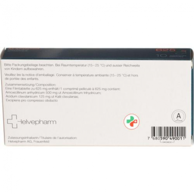 CO Амоксициллин Хелвефарм 625 мг 10 таблеток покрытых оболочкой 
