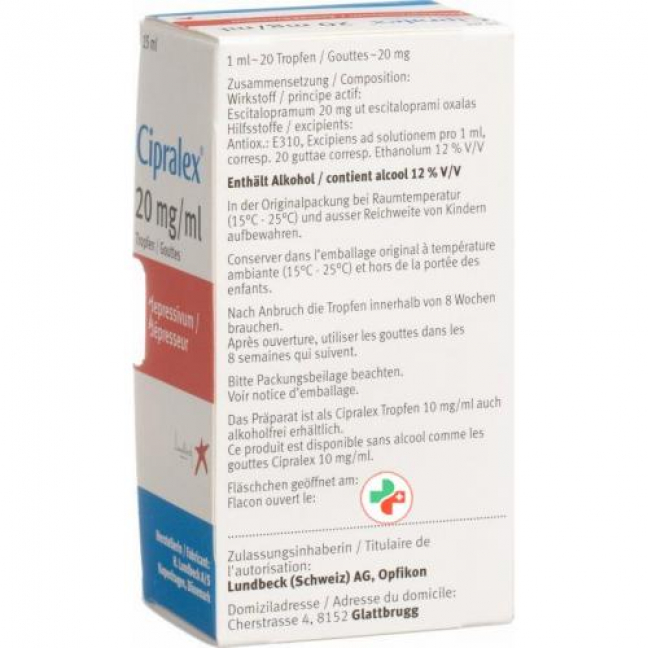 Ципралекс капли 20 мг / мл флакон 15 мл 
