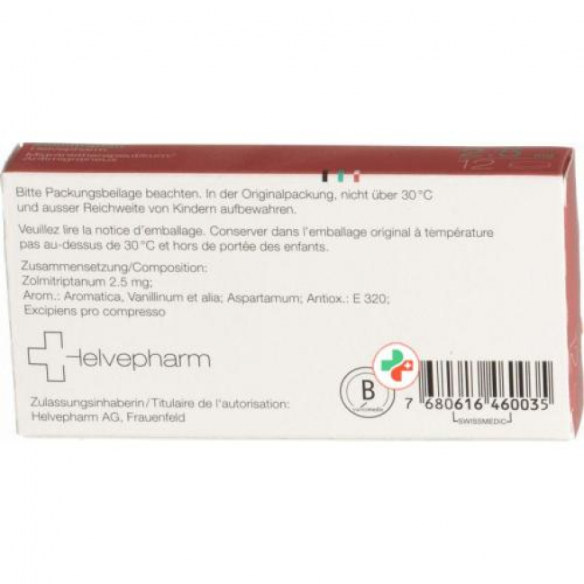 Золмитриптан Хелвефарм 2,5 мг 12 ородиспергируемых таблеток