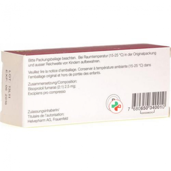 Бисопролол Хелвефарм 2.5 мг 30 таблеток