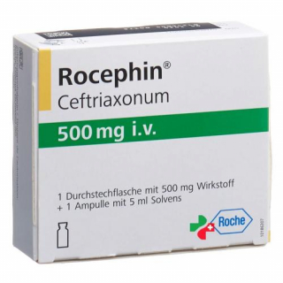 Роцефин 500 мг сухое вещество с растворителем для приготовления раствора для в/в инъекций 1 флакон